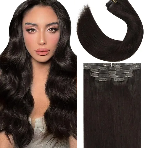 Miniatura 42 de Lacer Hair Glam - Extensiones de cabello humano con clip, sin costuras, color negro hueso, 4.33 oz, 7 unidades, 20 pulgadas, con clip de trama