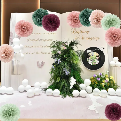 Miniatura 2 de 20 pompones de papel de seda – Decoraciones colgantes de papel de seda flores para novia, boda, despedida de soltera, cumpleaños, fiesta
