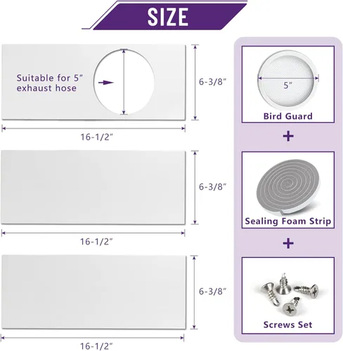 Mxclimate Kit de placas de sellado de ventana de aire acondicionado portátil compatible con manguera de CA de escape de 5 pulgadas de diámetro,