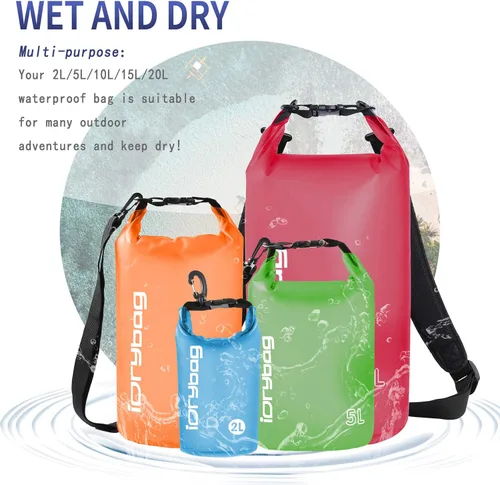 Miniatura 6 de IDRYBAG Bolsa seca transparente impermeable 2L/5L/10L/15L/20L, pequeña bolsa impermeable para kayak
