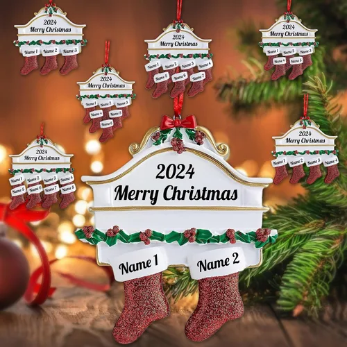 Miniatura 21 de Adornos de Navidad de renos 2021, con texto personalizable, familia de 3
