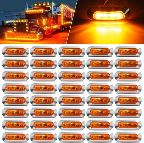 ALFU 40 PCS Luces LED Ámbar DC 12-24V para Remolque, Luces Marcadoras Laterales Delanteras Traseras de Posición con Bisel Cromado para Remolque