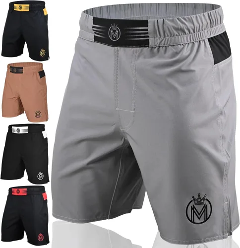 Miniatura 8 de Pantalones cortos de MMA y BJJ para hombre, UFC Grappling Fight Shorts para boxeo, kickboxing, Muay Thai 7 pulgadas entrenamiento cruzado Blanco