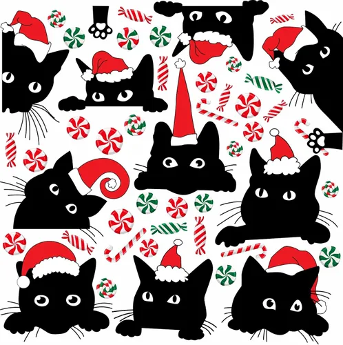 Miniatura 9 de Adhesivos de ventana de Navidad para ventana de Navidad, gato negro y menta, calcomanías de pared para decoración de ventanas de tienda de vidrio