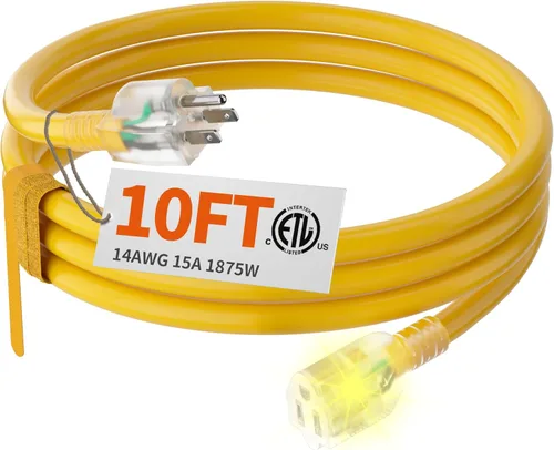 Miniatura 10 de HUANCHAIN Cable de extensión para interiores y exteriores, 50 pies, impermeable, calibre 16/3, flexible, resistente, cable de extensión para Amarillo
