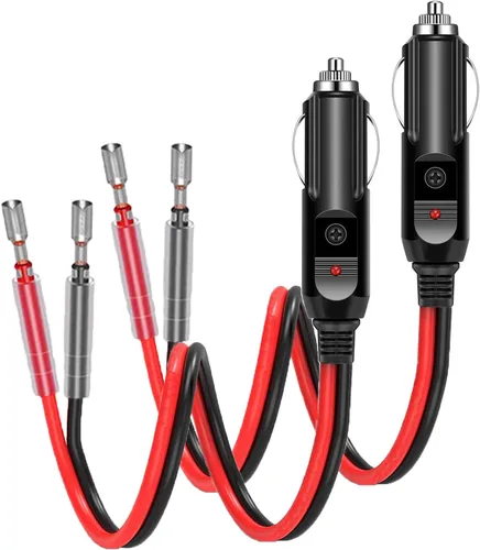 Holder - Paquete de 2 encendedores de cigarrillos fusionados de 12 V con cables y luz LED, 16 AWG de repuesto para automóvil, macho resistente de 15