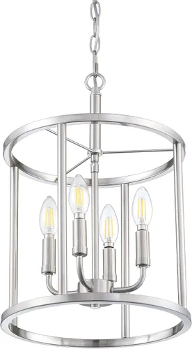 Miniatura 6 de Lámpara colgante de 3 luces con acabado de níquel cepillado, lámpara geométrica de cadena ajustable, jaula de metal, iluminación colgante para Vela