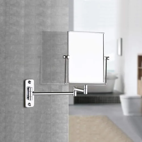 Miniatura 7 de QiMH Espejo de maquillaje de pared con aumento 3X Rectangular 8 x 6 pulgadas con brazo extensible Espejo giratorio de doble cara con acabado