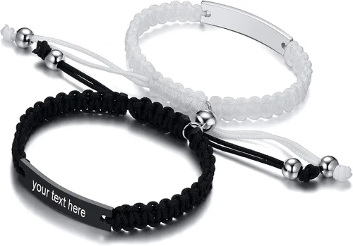 Miniatura 41 de MEALGUET Pulseras de ID Personalizadas para Parejas Grabado Personalizado Hecho a Mano Cuerda Trenzada Pulsera de Muñeca para Hombres Mujeres