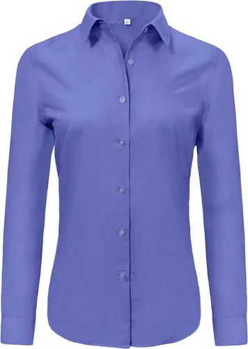 Miniatura 51 de Ruisin - Camisas supersuaves sin arrugas y con botones para mujer, unicolor, manga larga, diseño a rayas, estilo formal, blusa de vestir