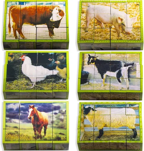 Miniatura 5 de Stages Aprendizaje de madera de granja animal cubo rompecabezas para preescolar lenguaje constructor (SLM408)