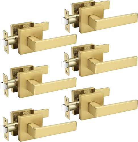 Miniatura 14 de Probrico - Juego de 5 manijas de puerta de paso resistentes para armarios y pasillos, juego de manijas de puerta sin llave de diseño cuadrado Oil