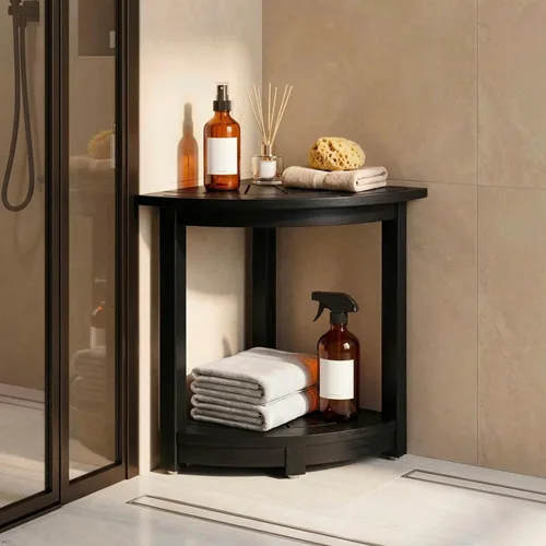 VICTORY RELAX Estante esquinero de madera de acacia para ducha interior, banco de ducha impermeable y reposapiés para afeitarse las piernas, asiento