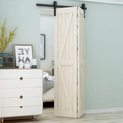 Miniatura 2 de Kit de herrajes para puerta corrediza de granero de 34 pulgadas, resistente, rodillo de montaje en pared, para puertas plegables dobles de 16