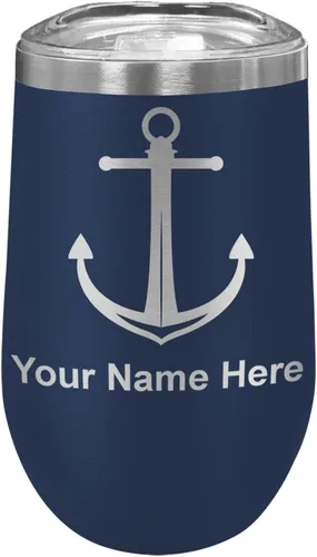 Miniatura 34 de LaserGram Vaso de vino de acero inoxidable de doble pared, ancla de barco, grabado personalizado incluido (negro)