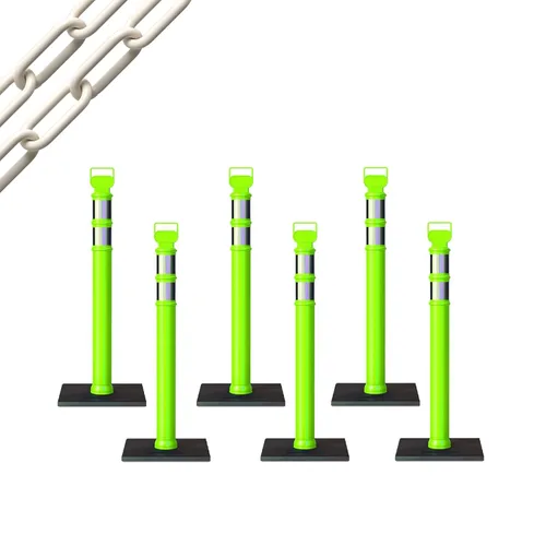 Miniatura 32 de Trafford Industrial - Paquete de 6 postes de delineador de 45 pulgadas, collares reflectantes de 3 pulgadas, base de goma de 10 libras