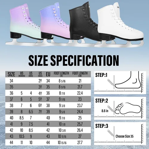 Miniatura 4 de Ice Skates for Women, Adult Figure Skates for Men, Figure Skating Shoes with Velvety Lining for Indoor& Outdoor Rink,Ice Skates Size 5 6 7 8 9 10 11