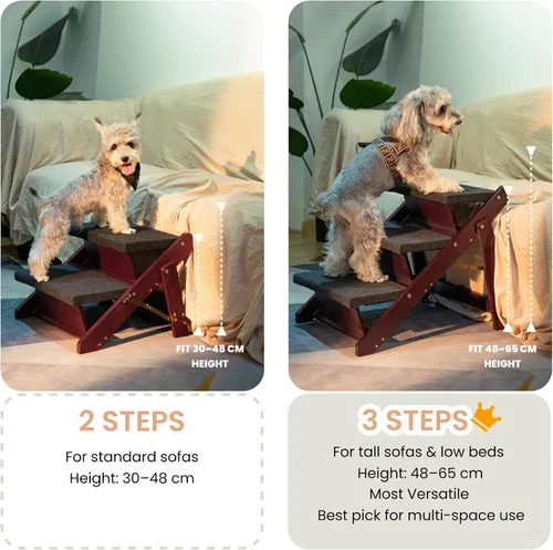 Miniatura 5 de MEWANG Escaleras de madera para mascotas/escalones para mascotas, escaleras plegables 3 en 1 y rampa para camas y autos, escalera portátil para 3