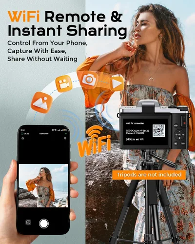 Miniatura 4 de Cámara digital 4K para enfoque automático de fotografía, cámara de vlogging WiFi de 64MP para YouTube con pantalla abatible de 180° de 3 pulgadas