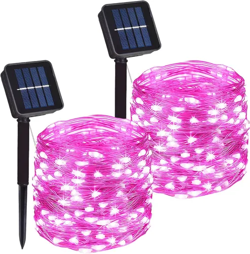 Miniatura 8 de Paquete de 2 cadenas de luces LED de 200 unidades, 66 pies, con cable de cobre, alimentadas por energía solar, impermeables, 8 modos, luces de hadas