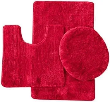 Miniatura 5 de Juego de 3 alfombras de baño sólidas que incluye alfombra de baño, tapete de contorno y cubierta para tapa de inodoro (negro)