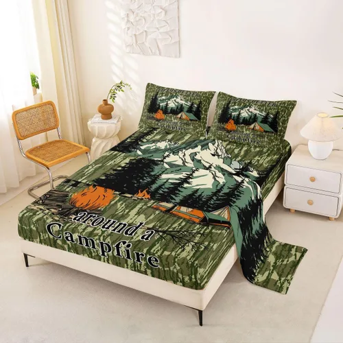 Miniatura 36 de Erosebridal American Flag Bed Sheets Twin Army Green Camo Deep Pocket Fitted Sheet for Kids Boys Girls Bear Claw Hunting Theme Bedding Set Camoflage