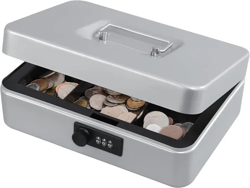 Miniatura 10 de KYODOLED Caja de dinero grande con cerradura de combinación, caja de dinero de metal segura con bandeja para dinero para caja de seguridad de 9.84 x