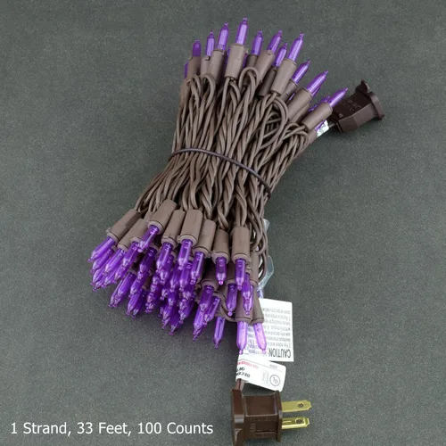 Miniatura 6 de YULETIME - Luces de Navidad LED púrpuras con cable marrón, 33 pies, 100 unidades, juego de luces de cadena certificadas por UL, calidad comercial