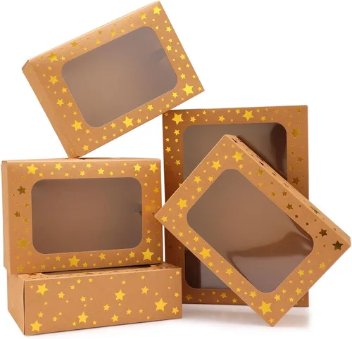 Miniatura 12 de 24 cajas de galletas de Navidad para regalo, cajas de regalo de 9 x 6 x 3 pulgadas con estrella dorada con ventana, cajas de galletas navideñas