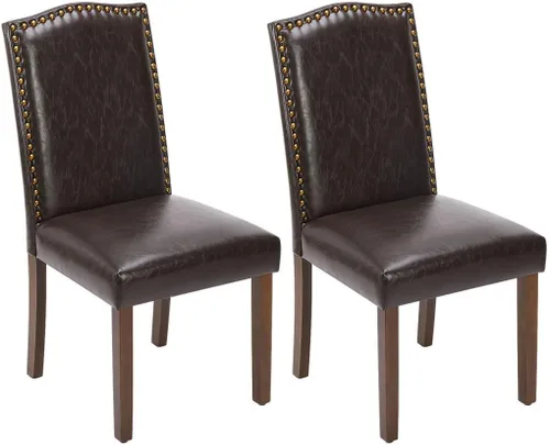 Juego de 2 sillas de cocina modernas tapizadas de tela con ribete de cabeza de clavo y soporte lumbar ergonómico para sala de estar y comedor Marrón
