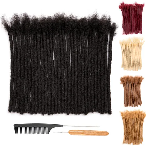 Miniatura 35 de DAIXI 0.2cm y 0.4cm y 0.6cm y 0.8cm de grosor 4-18 pulgadas 10 hebras extensiones de rastas de cabello humano 100% real para hombres/mujeres