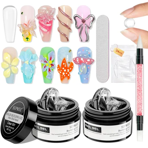 Miniatura 9 de Gel de arte de uñas 3D transparente y blanco, gel sólido constructor para uñas, antiadherente, para escultura de manos, geles duros con doble