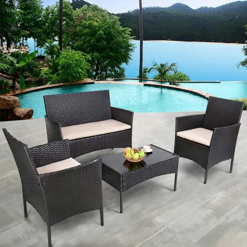 Miniatura 2 de Homall Juego de 4 muebles de patio al aire libre, sillas de mimbre, para uso en interiores y exteriores, patio, porche, jardín, piscina, balcón