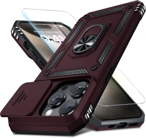 Miniatura 105 de Janmitta - Funda para iPhone 14 Pro con cubierta deslizante para lente de cámara incorporada + protector de pantalla, funda de cuerpo completo