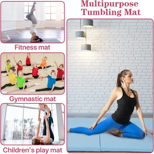 Miniatura 6 de Colchoneta de gimnasia para gimnasio en casa, plegable, portátil, de 6 x 2 x 2 pulgadas, extra gruesa, con asas de transporte, para niños y adultos
