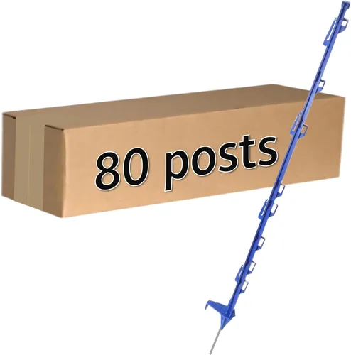 Poste de valla (80 unidades), 42 pulgadas, con 12 lengüetas para sujetar alambre y cinta, azul