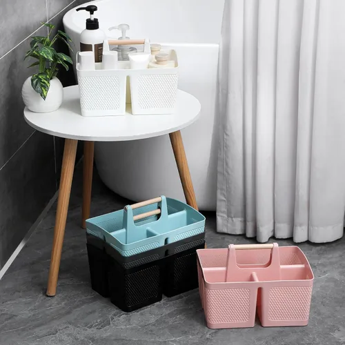 Miniatura 7 de rejomiik - Cesta portátil para ducha de plástico, organizador de limpieza con asa, organizador de almacenamiento portátil con asa para baño, Negro