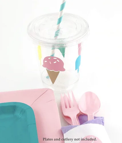 Miniatura 5 de Copas de fiesta de cumpleaños de helado de 12 onzas con tapas desechables de plástico (12 unidades)