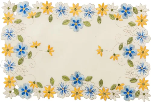 Miniatura 11 de Paquete de 2 tapetes redondos de encaje, manteles individuales florales amarillo azul con bordado calado, bases para jarrones para decoración