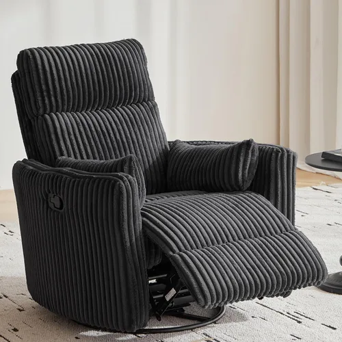 Miniatura 11 de LINSY Silla reclinable giratoria 360, mecedora para guardería con 2 almohadas, silla de enfermería de pana, cómoda silla de enfermería con respaldo