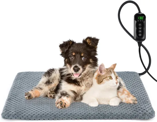 INVENHO Cama térmica para perro, almohadilla térmica impermeable de temperatura ajustable para perros y gatos con temporizador, almohadilla térmica