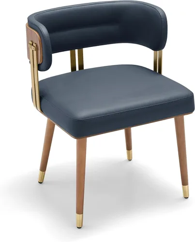 Miniatura 38 de ARTPLAN Juego de 2 sillas de comedor de cuero de nogal, modernas sillas de cocina con cojín de espuma de alta resistencia y marco de acero 2-Azul