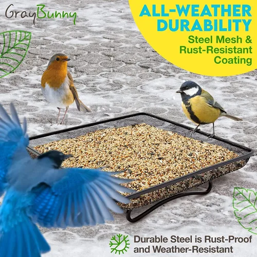 Miniatura 3 de Bandeja alimentadora de pájaros terrestres para exteriores (metal) – Bandeja de malla resistente a la intemperie para aves silvestres, ardillas
