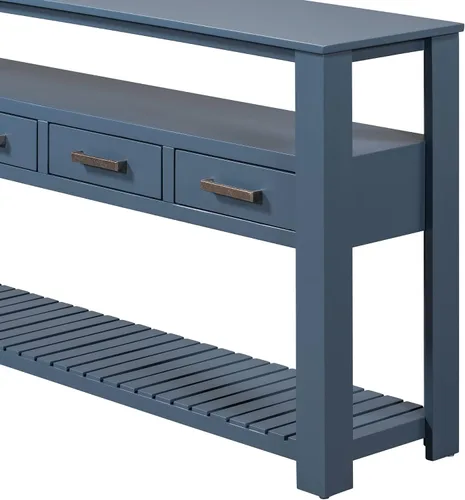 Miniatura 7 de LUMISOL Mesa de sofá de 3 niveles detrás del sofá, mesa consola larga de entrada con 4 cajones, mesas de pasillo con estantes de almacenamiento