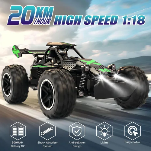 Miniatura 2 de ACAMMZAR Coche de Control Remoto, Coches RC de Alta Velocidad 1:18 para Niños, Camión RC Monstruo Todo Terreno de 20KM/H con Luces Juguetes