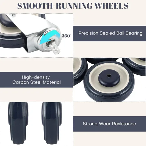 Miniatura 4 de MYFULLY Kit de ruedas de repuesto para carrito de compras de 5 pulgadas, ruedas de poliuretano escalonadas y completas con herrajes, ruedas