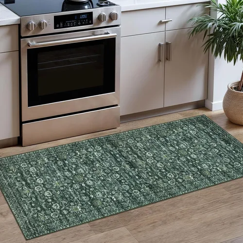Miniatura 12 de Lansny Alfombra bohemia de 2 x 3 pulgadas, lavable, color negro, azul marino, floral, alfombra de cocina, alfombra de área pequeña de lana