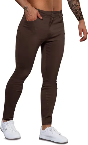 WULFUL Pantalones de mezclilla ajustados para hombre, pantalones elásticos de pierna cónica, cintura expandible
