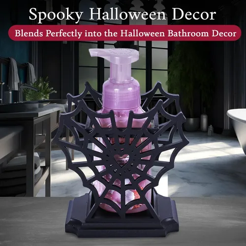 Miniatura 6 de Dispensador de jabón de telaraña, soporte para jabón de manos en forma de corazón de telaraña de Halloween para baño, dispensador de jabón de madera