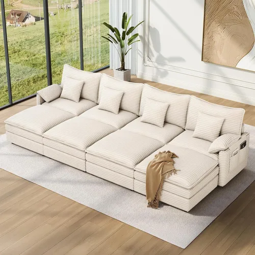 Miniatura 41 de Vesgantti 2 Piece Loveseat & 3 Seater Sofa Set, Modular Cloud Couch, Beige
